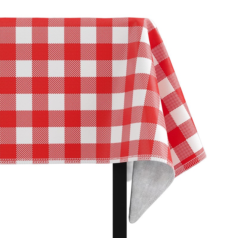 Exquisite Red Gingham (Checkerboard) Vinyl Tablecloths - 70 in. Round with Flannel Backing - Plastic, Reusable & Waterproof - Image 3